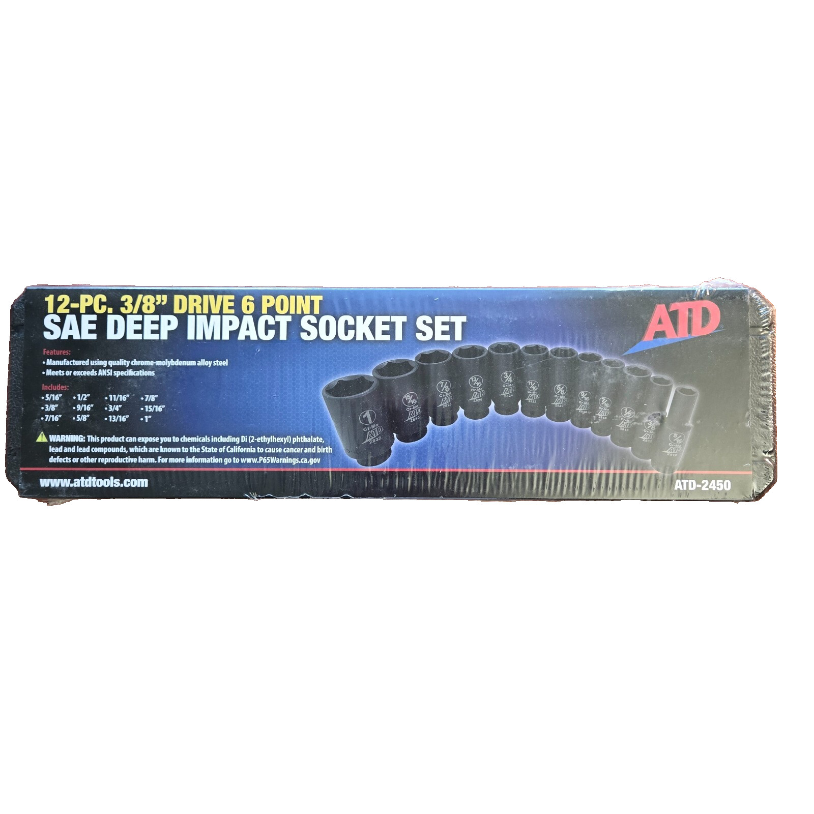 ATD-2450 – 12 Pc. 3/8″ Drive 6 Point SAE Deep Impact Socket Set