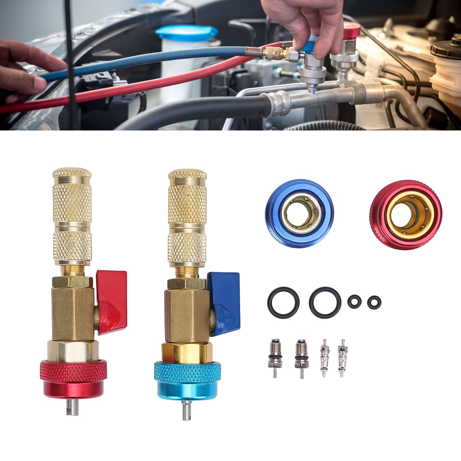 R134A Valve Core Quick Remover Installer Kit Stainless Steel Brass High Low FXMC
