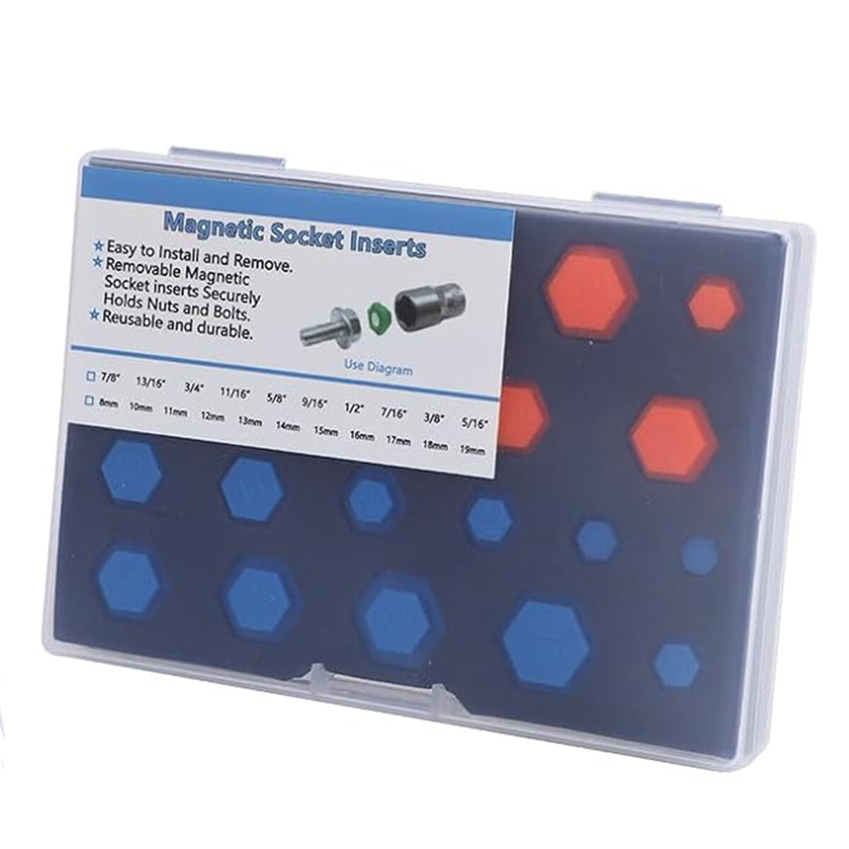21PCS Magnetic Socket Inserts SAE and Metric 5/16″-7/8″ 8-19mm Universal Socket