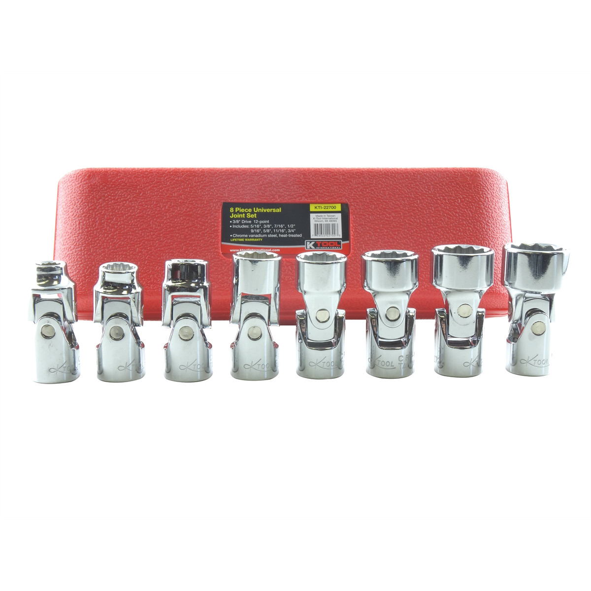 K Tool International Socket Set 8 pc Universal Chrome 3/8 drive 12 pt 22700