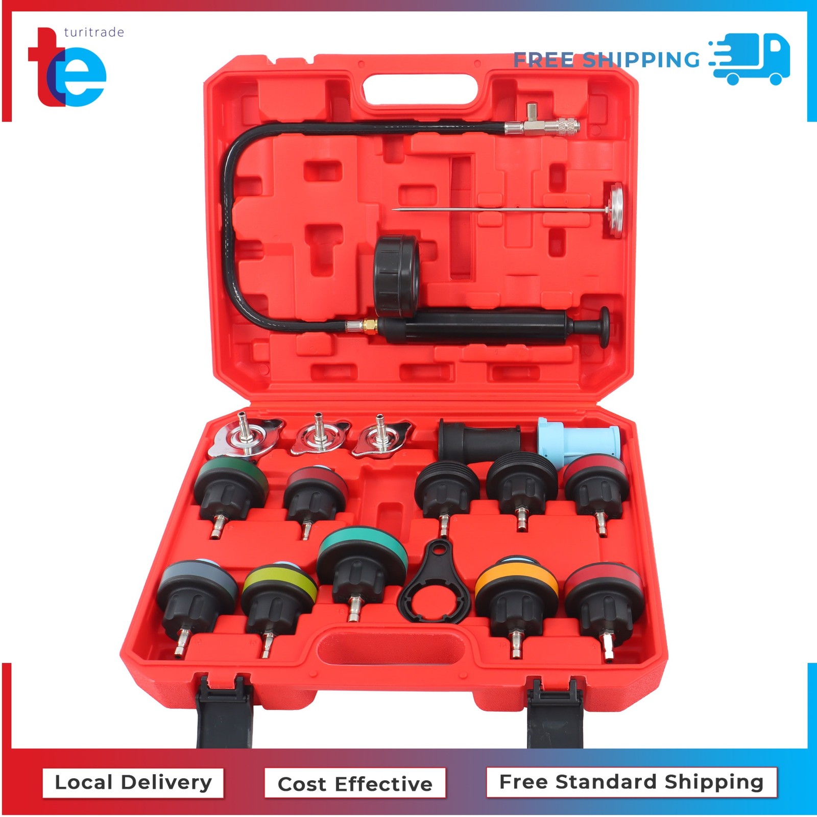 18pcs Radiator Cooling System Pressure Tester Gasket Water Tank Leak Adapter Kit