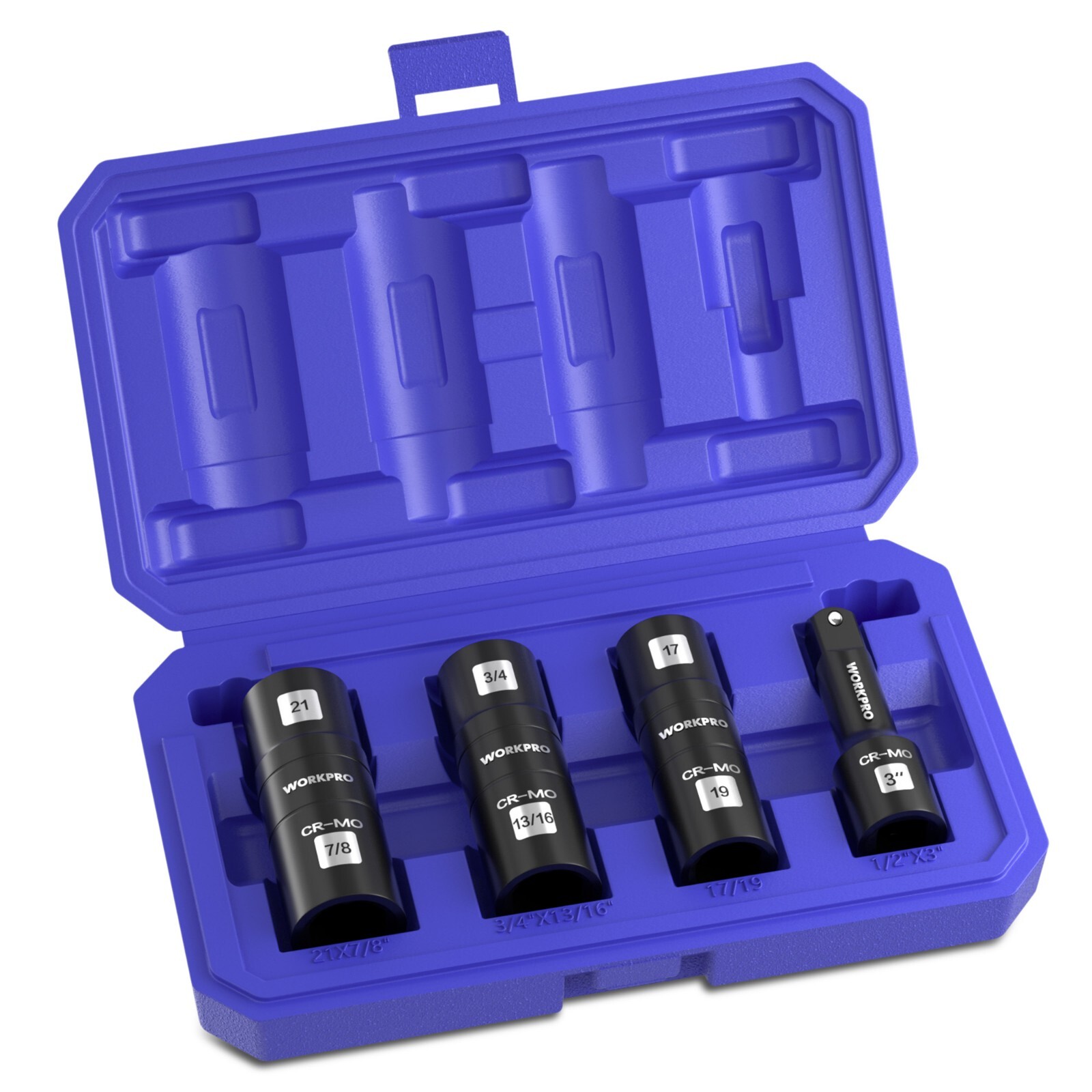 WORKPRO 4PCS Impact Socket Set 1/2″ Drive Wheel Socket Set Cr-Mo Steel Dual-Head