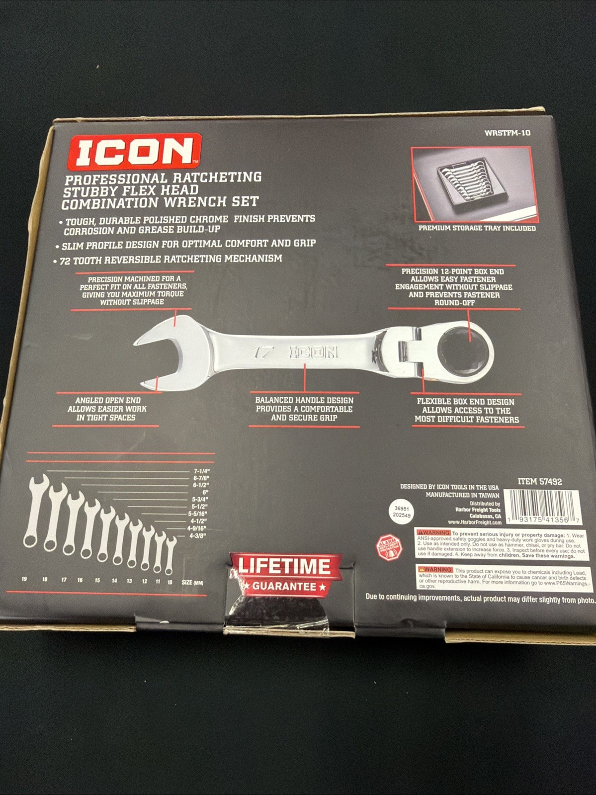 ICON WRSTFM-10 10 Piece Ratcheting Stubby Flex Head Wrench Set Metric 10-19mm
