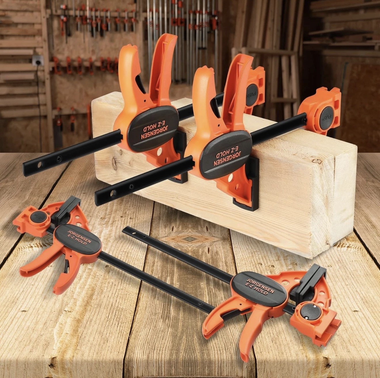 JORGENSEN 150 mm Woodworking Clamps 4-Pack, Splicable to 400 mm Ratchet Bar