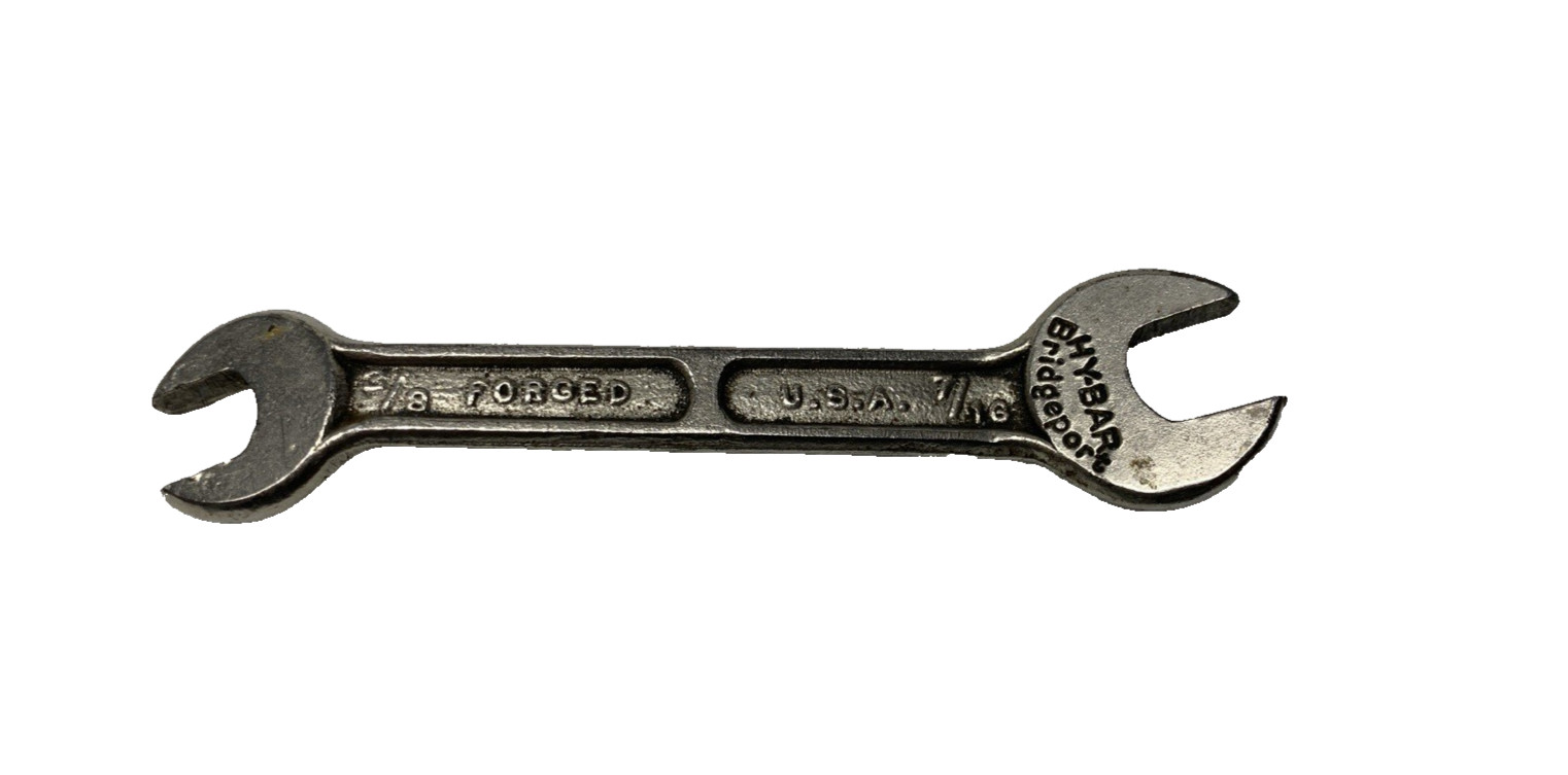 Vtg Bridgeport Hybar USA 3/8″ X 7/16″ & 9mm X 11 mm Open End Wrench SAE/ Metric