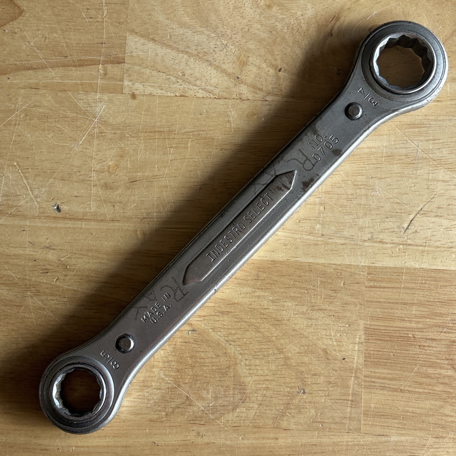 Indestro Select 5/8″ x 3/4″ Ratcheting Double Box End Wrench 12pt 0705 USA READ!