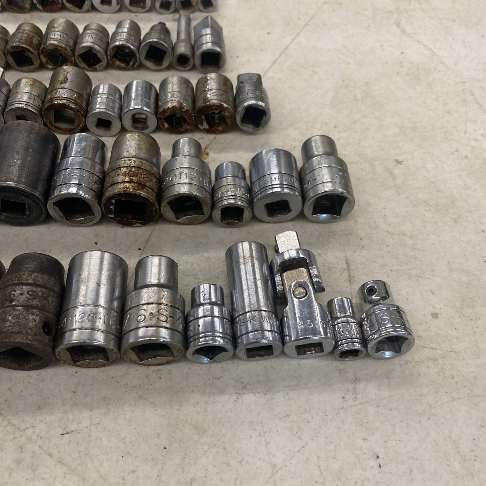 50 pc. Lot Vintage S-K SK USA Made 1/4, 3/8, 1/2″ Drive Sockets READ, M0554L