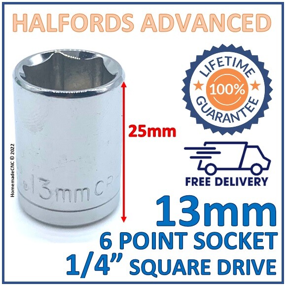 Halfords Advanced 13mm 1/4″ Square Drive 6 Point Socket – Lifetime Guarantee