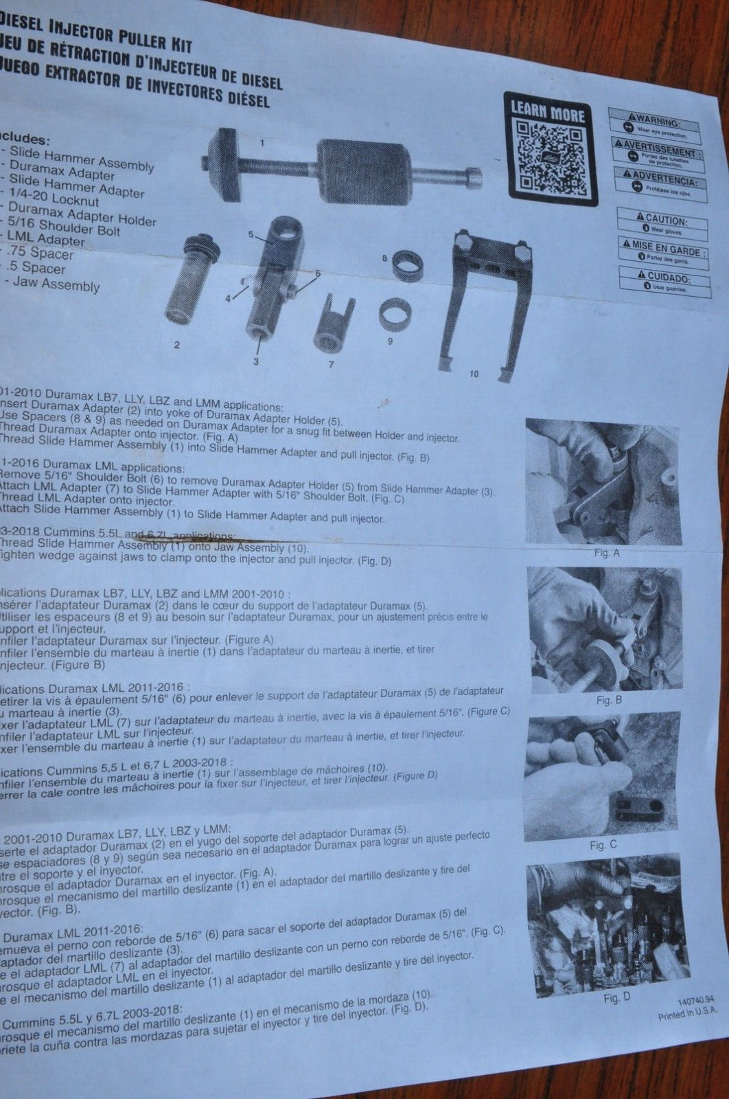 Diesel Injector Puller set Duramax,Cummins 5.9L and 6.7L Lisle 40740