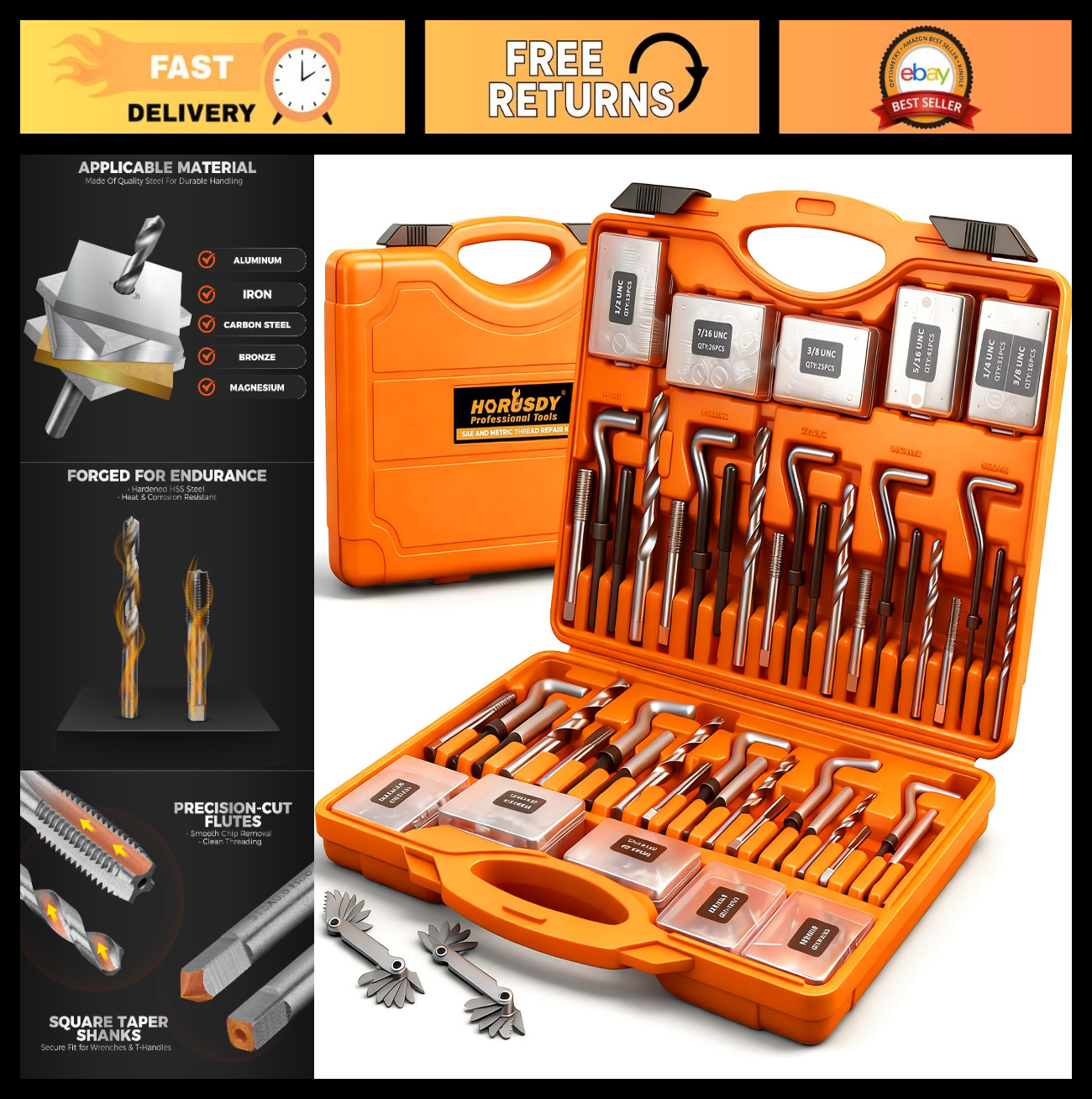 348-Piece Thread Repair Kit – Metric & SAE Helicoil Set with HSS Drill Bits & To