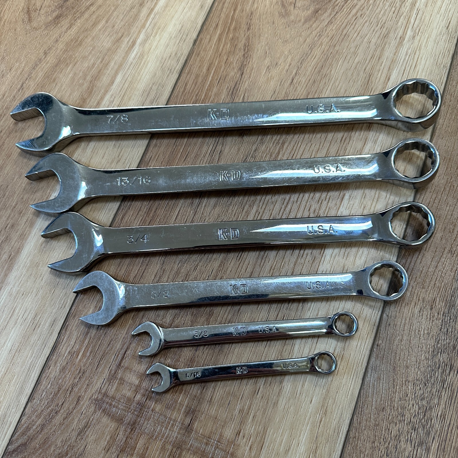 KD USA Combination Wrench Set of 6 Tools 12pt 5/16, 3/8, 5/8, 3/4, 13/16, & 7/8″