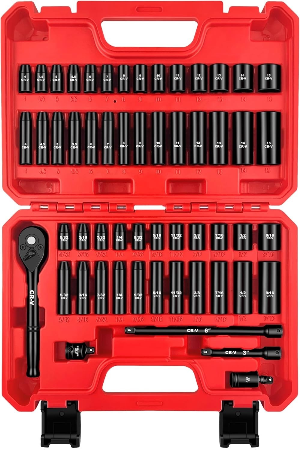 55-Piece 1/4″ Drive Impact Socket Set, SAE/Metric, Deep/Shallow, Cr-V Steel, …