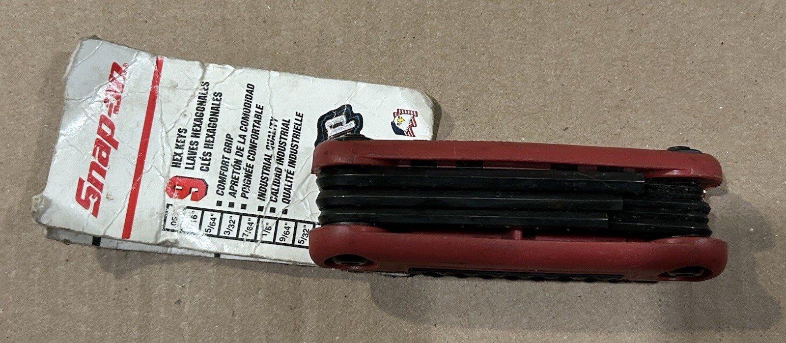NOS. AWEF9K Snap-On Hex Wrench Inch Size Tool Sizes .050 Mm To 3/16 In