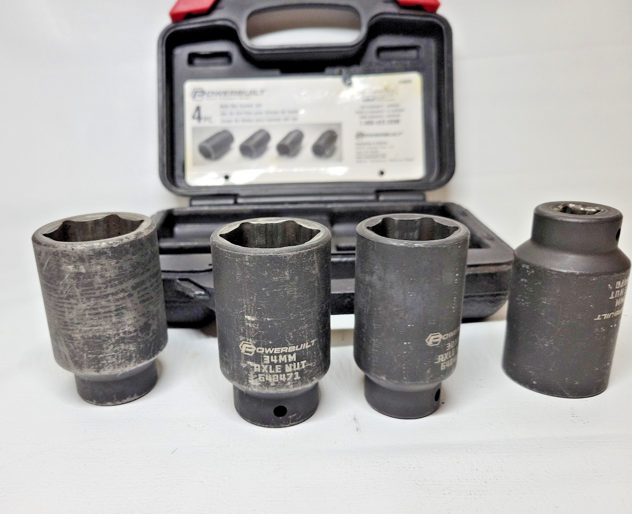 POWER BUILT ,AXLE NUT SOCKET SET, 648635, 4PC.WITH HARD CASE, KIT 10 ( B4)