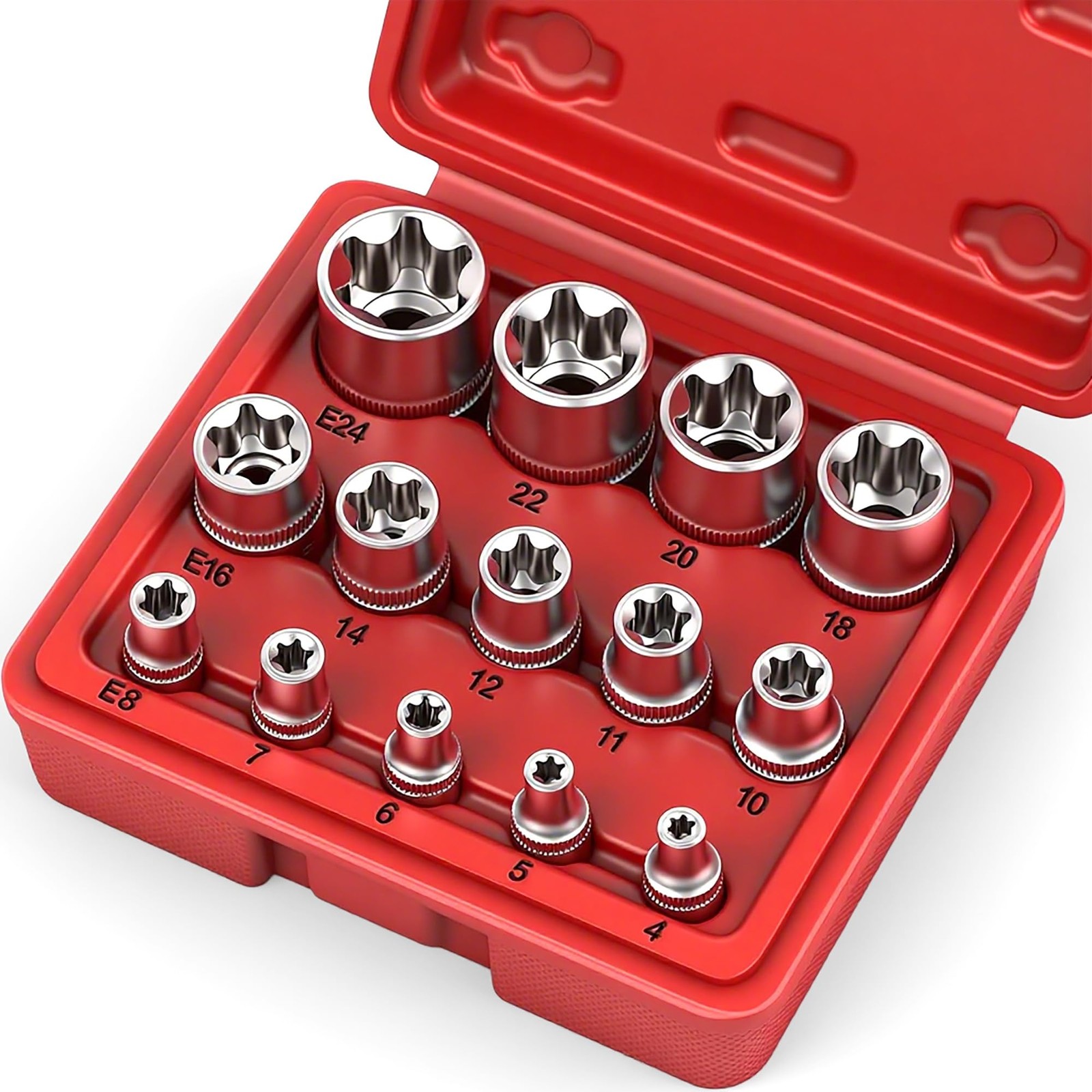 SEDY 14-Piece E-TORX Socket Set – Premium Female Torx 1/4″ 3/8″ 1/2″, Silver
