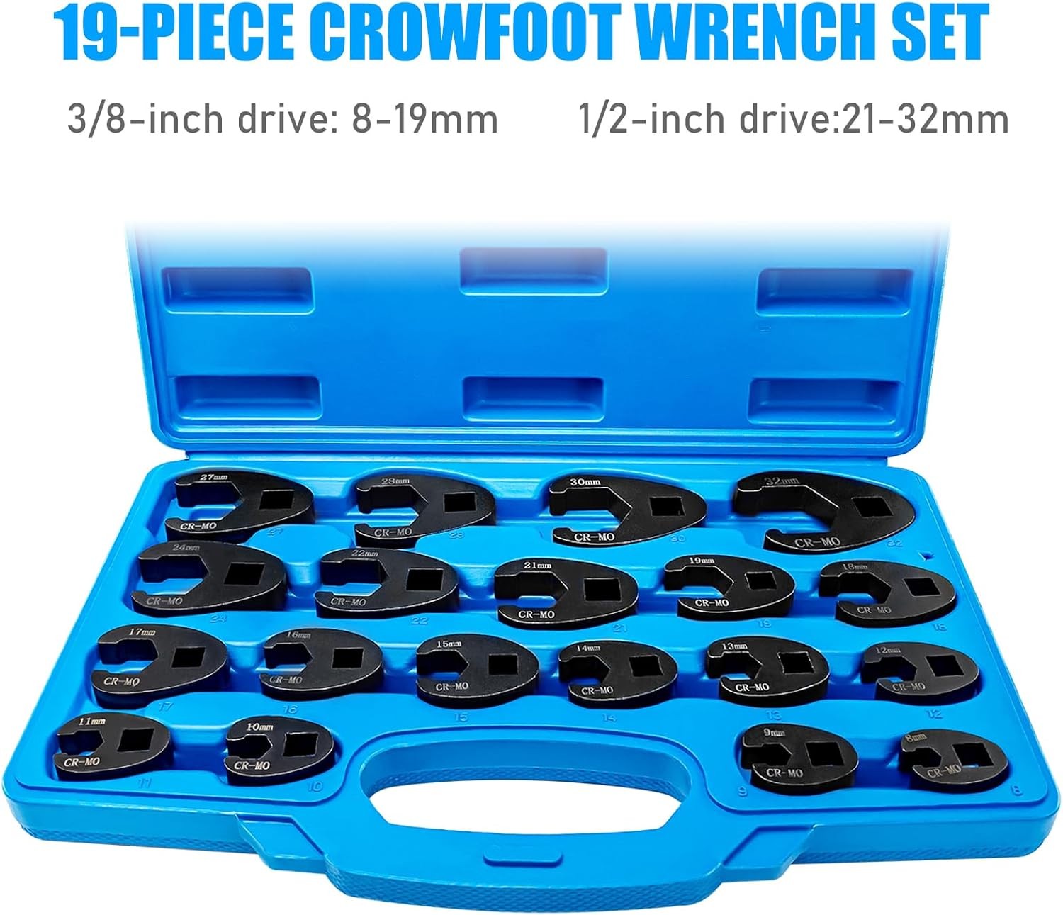 19PCS Crows foot Wrench Set 1/2″ and 3/8” Drive Flare Nut Crowfoot Wrench Set