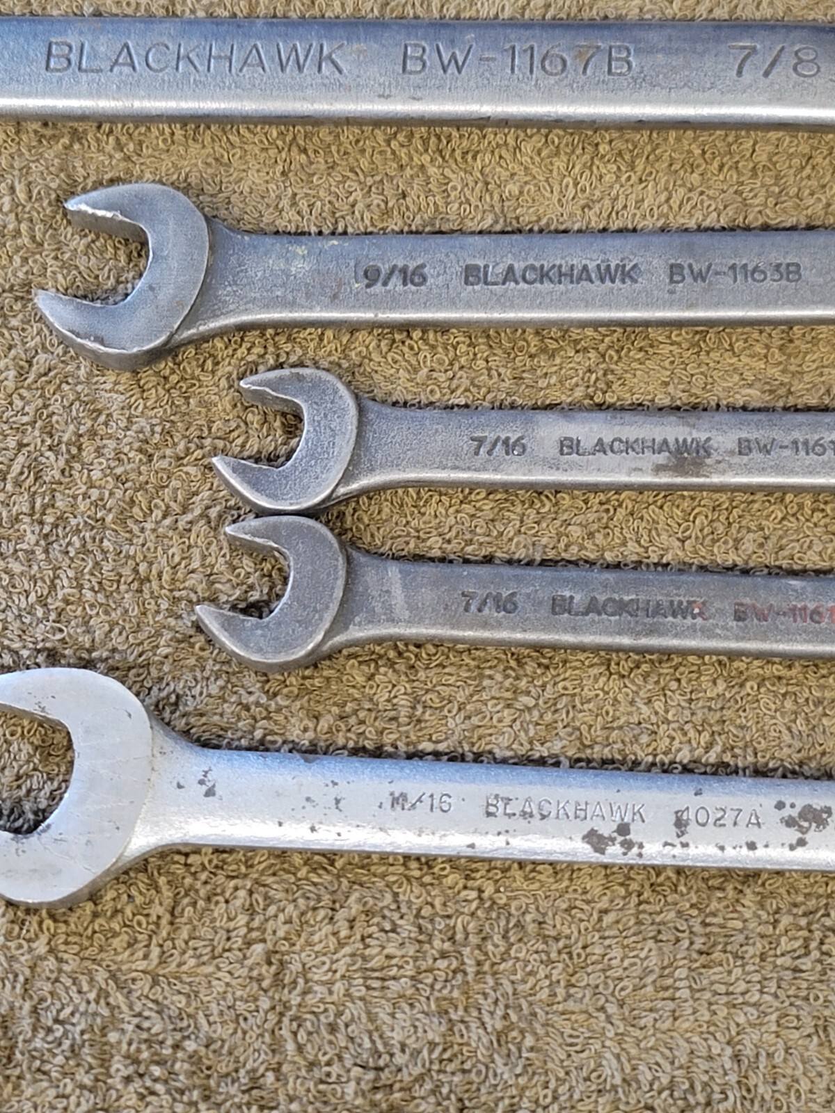 5 Blackhawk Combination Open End Wrench Sae 7/8 11/16 5/8 9/16 7/16″ Black BW