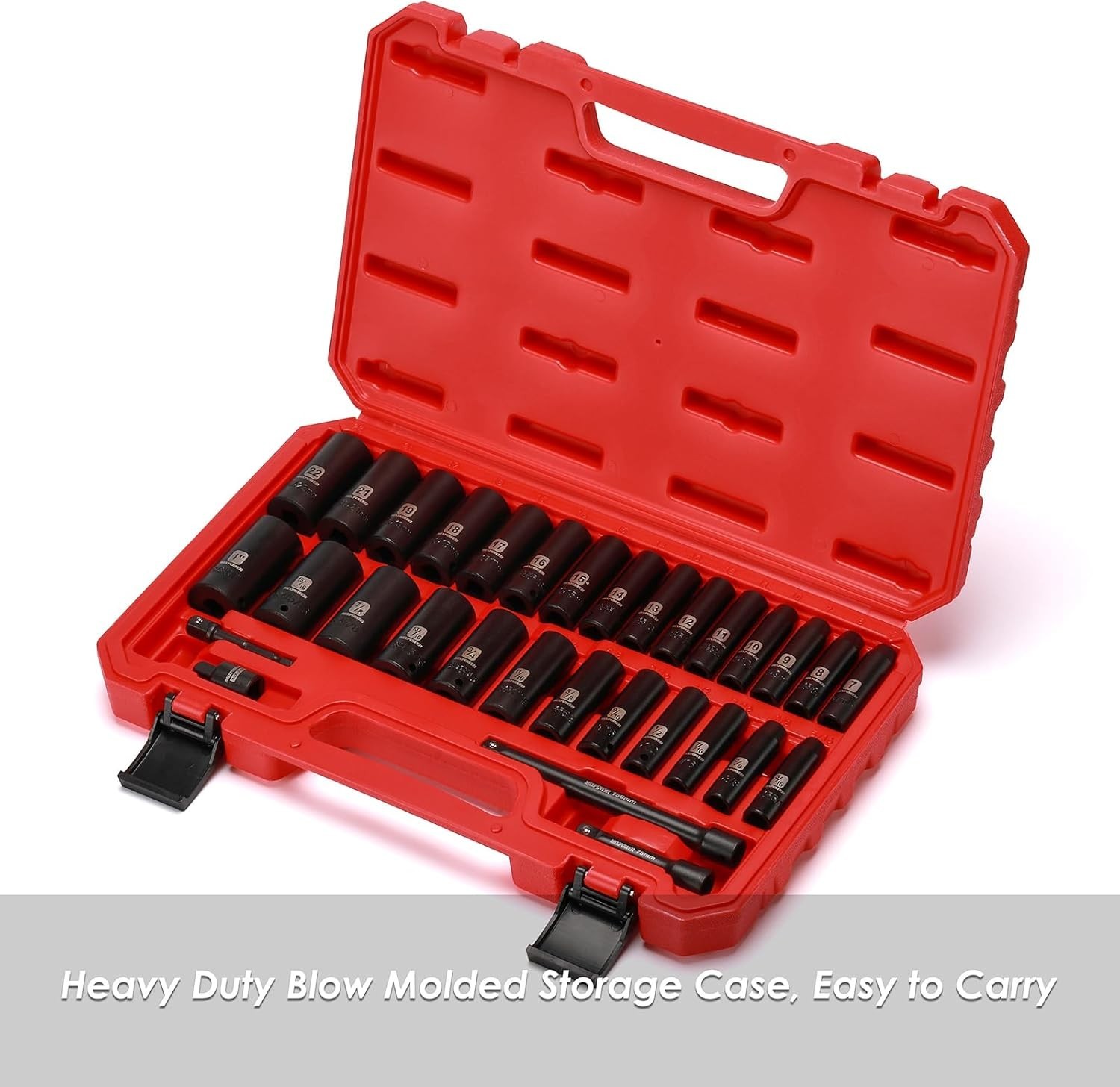 3/8″ Drive Deep Impact Socket Set, 6 Point, 31 Piece SAE and Metric Socket Se…