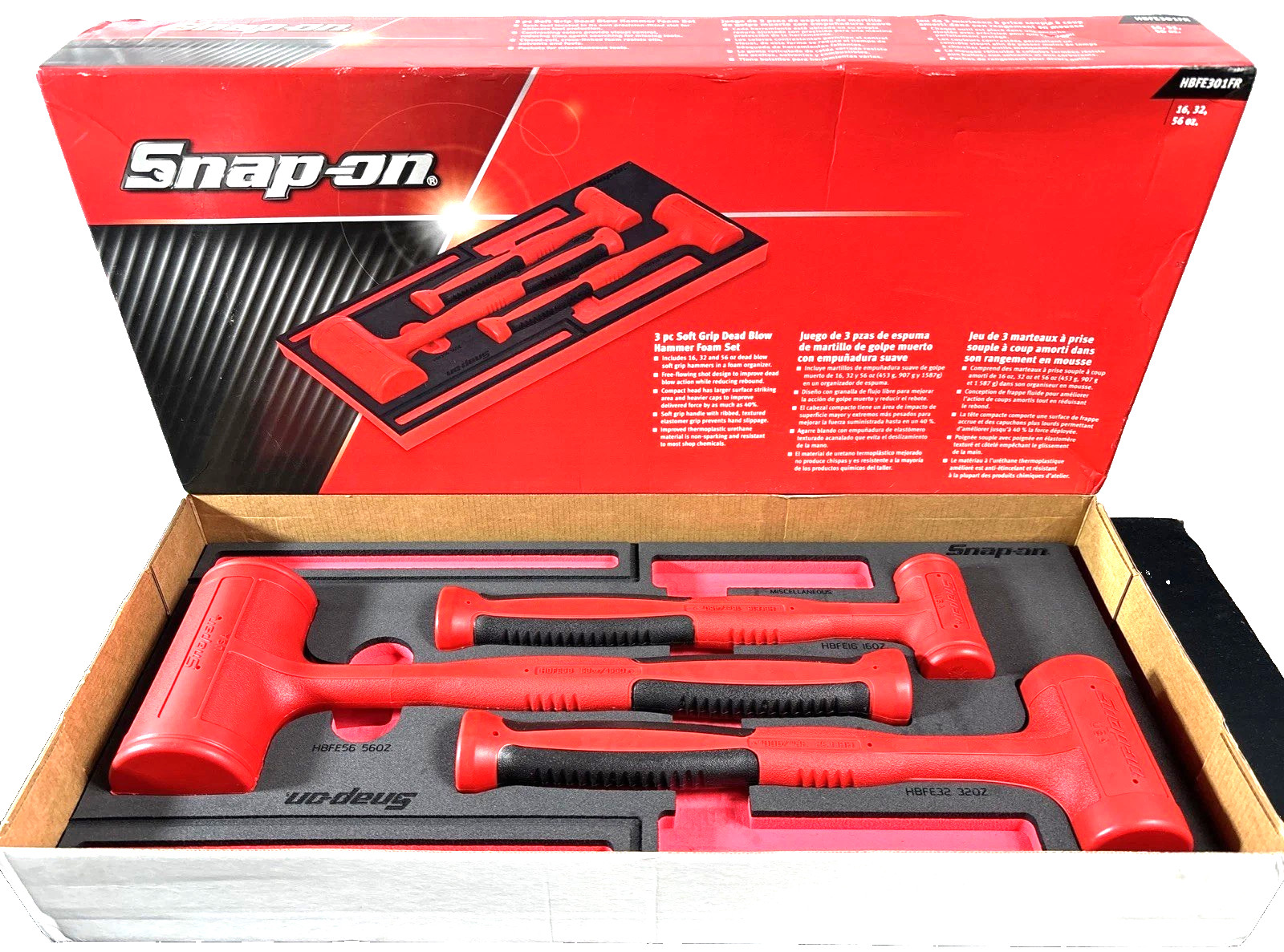New Snap-on™ HBFE301FR 16 32 56 oz Red Dead Blow Hammer Foam Set HBFE16 HBFE56