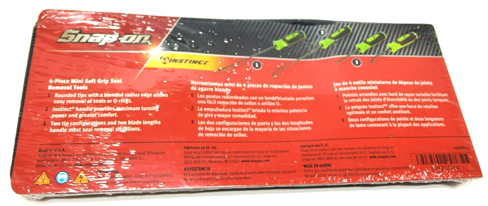 New Snap-on™ SGSR104AG 4-piece Instinct® Soft Grip Seal Removal Tool Set Green