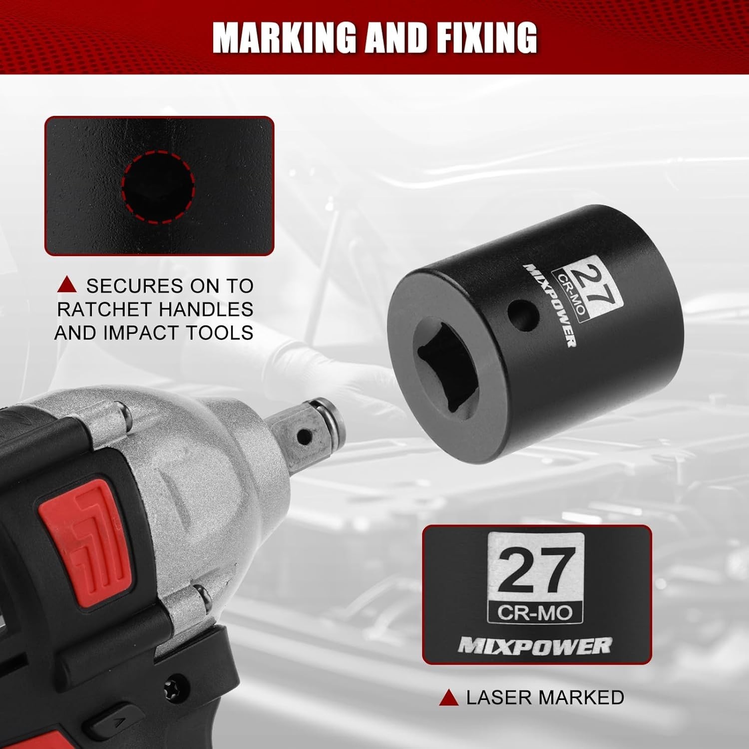 Professional 27mm Chrome Molybdenum 1/2″ Drive Shallow Socket for Impact Drivers