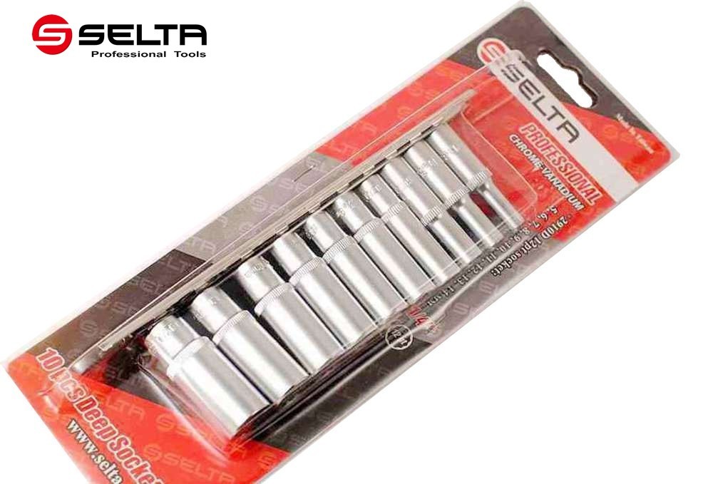 Selta Taiwan 10pc Cr-V 1/4″ dr Deep Socket 6pt/12pt: 5-6-7-8-9-10-11-12-13-14mm