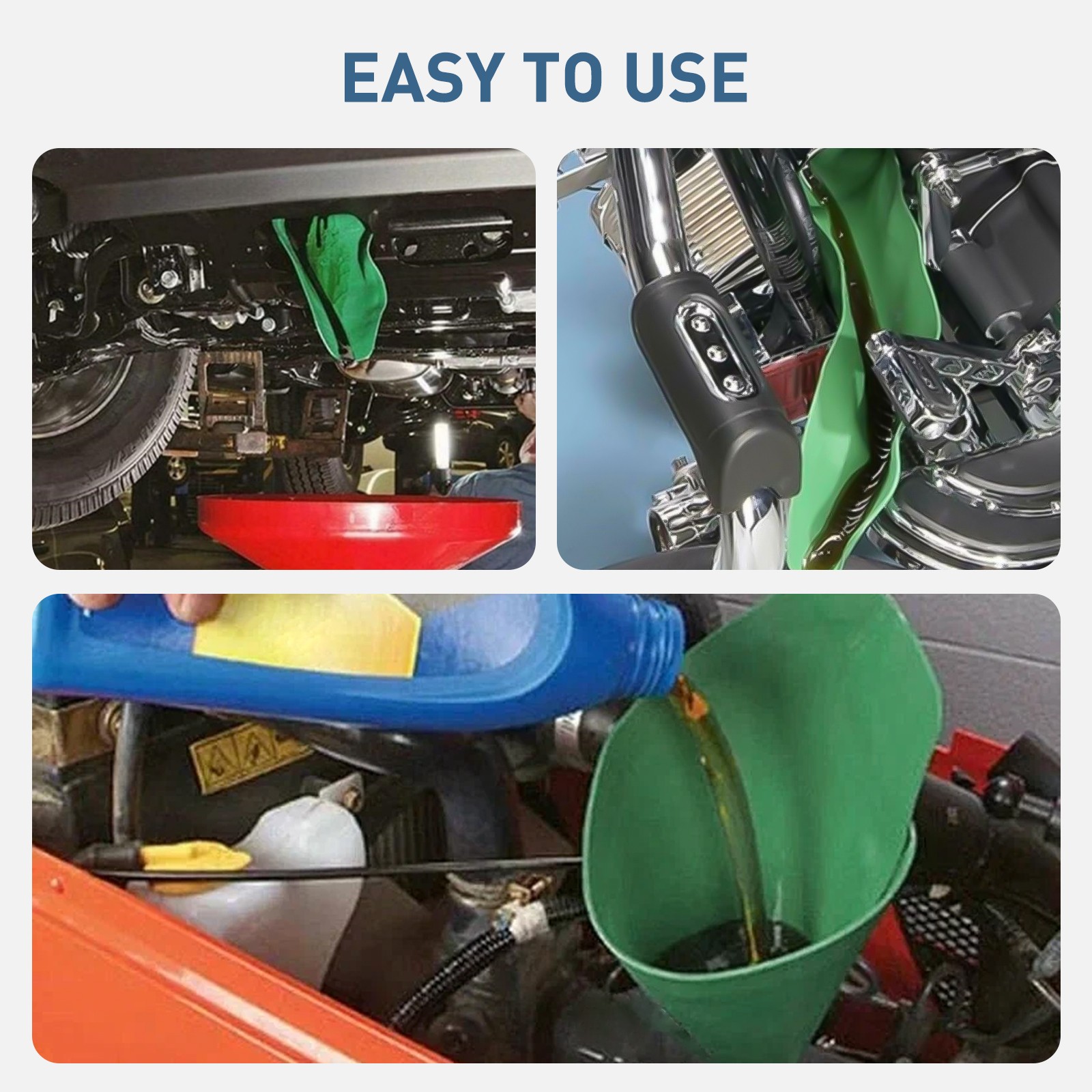 2x Flexible Foldable Oil Funnel Reusable Change Draining Filling Spill-Free Tool