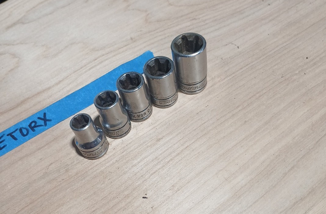 Snap On 5 Piece FLE 3/8” Chrome Inverted Torx Sockets – E10,E12,E14,E16,E18
