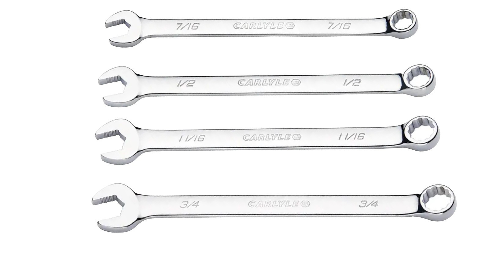 Carlyle 4 Pc Long SAE Combination Wrench Set 7/16 1/2 11/16 3/4 12 Point NEW!