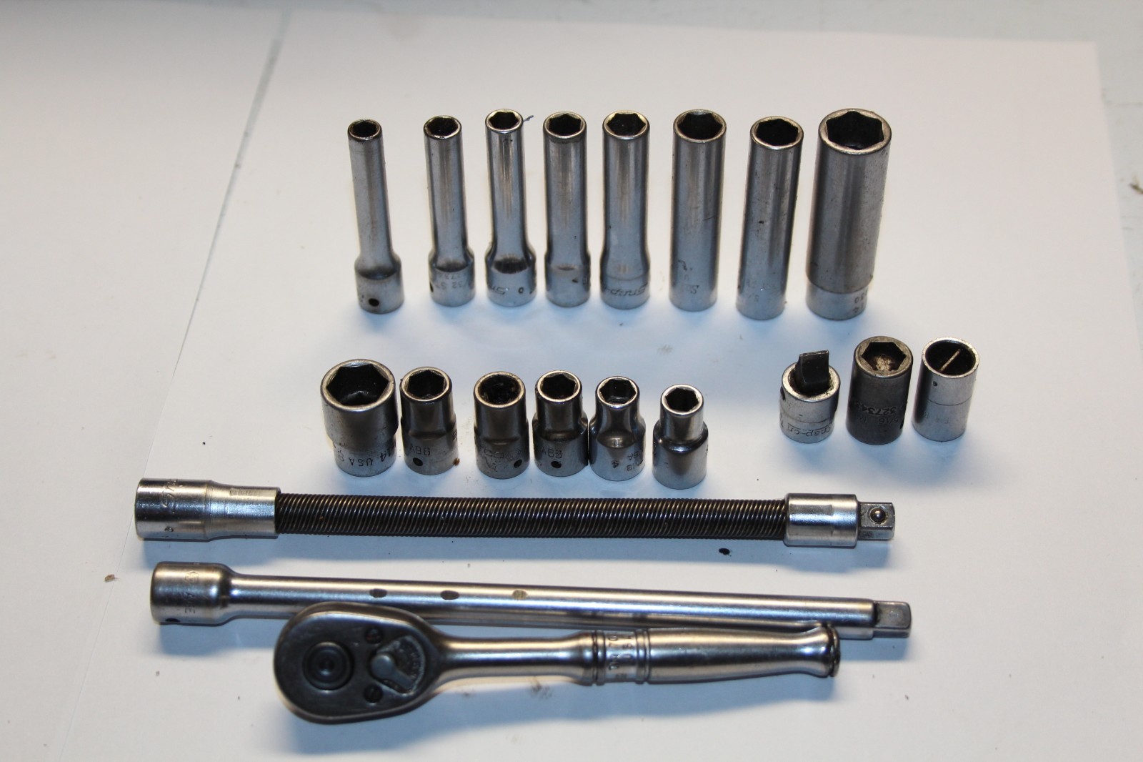 SNAP-ON TOOLS 1/4″ DRIVE RATCHET, FLEX EXTENSION, DEEP/SHALLOW MAG SOCKET LOT US