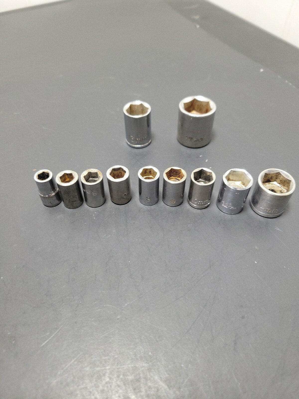 Lot of 11 Shallow Sockets 6mm 7mm 8mm 9mm 10mm 12mm 6pt Metric 1/4″ 3/8″ Drive