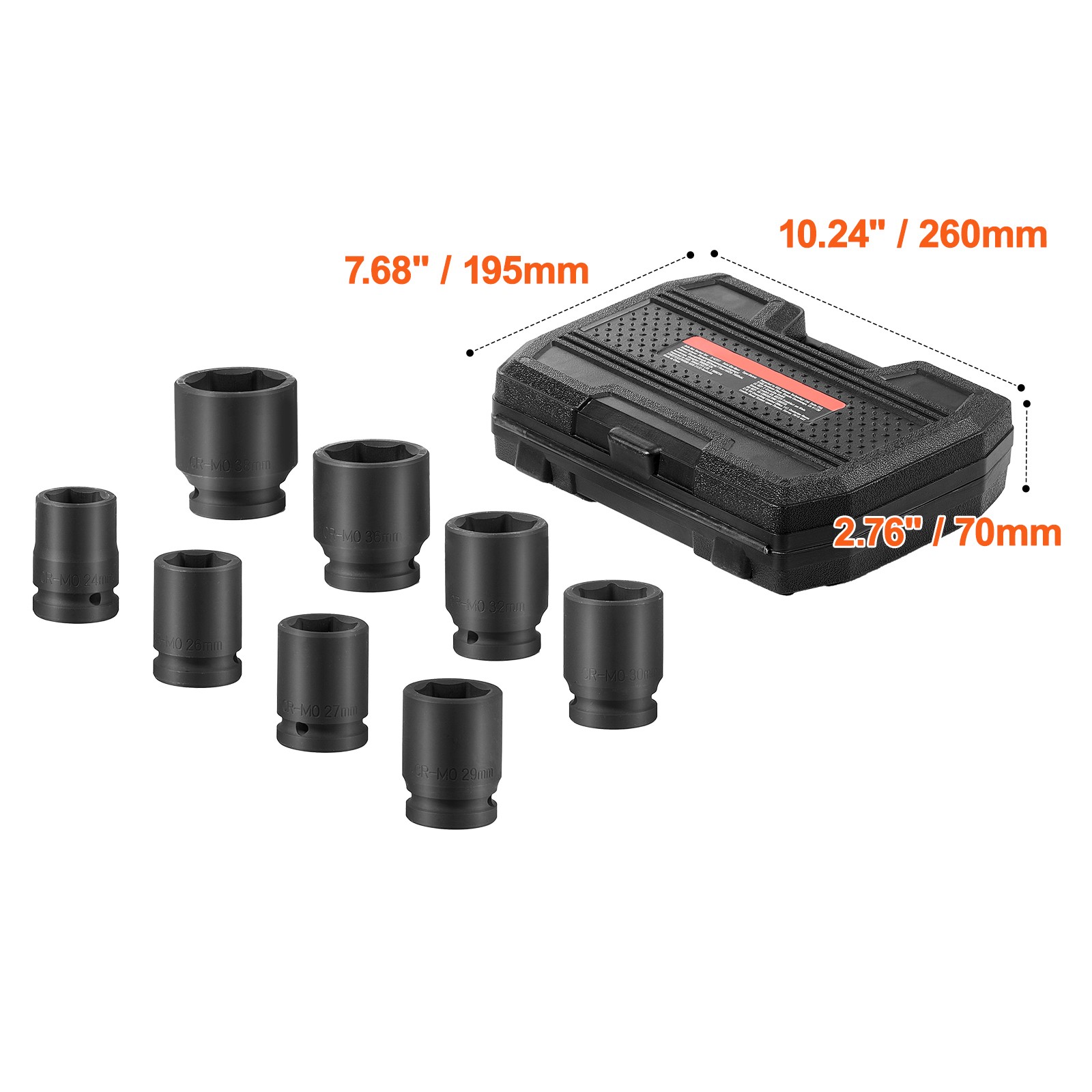 Uimoso 8PCS 3/4″ Drive 6-Point Metric Axle Nut Socket Set