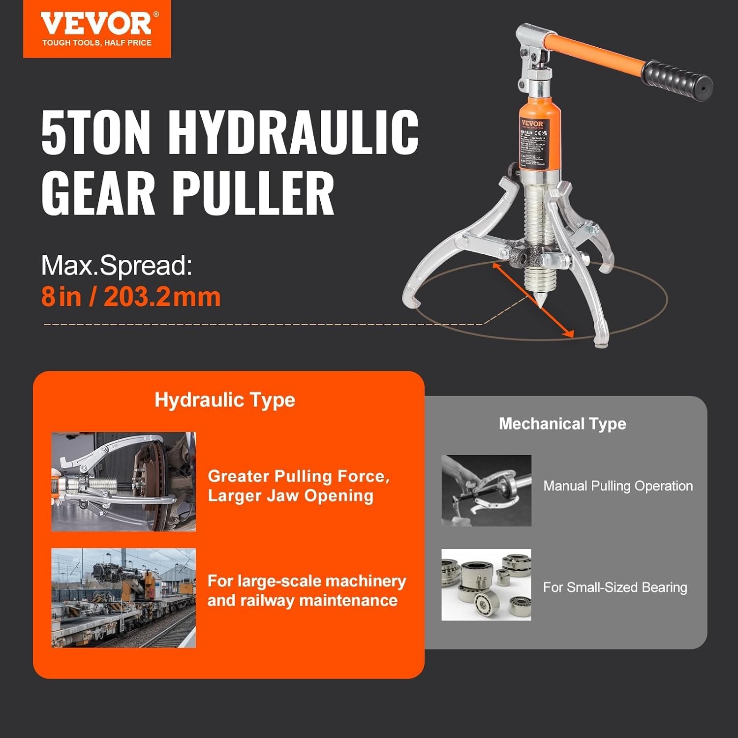 5 Ton Max Capacity Wheel Bearing Pulling Separator, 2 or 3 Jaws Puller, Verti…