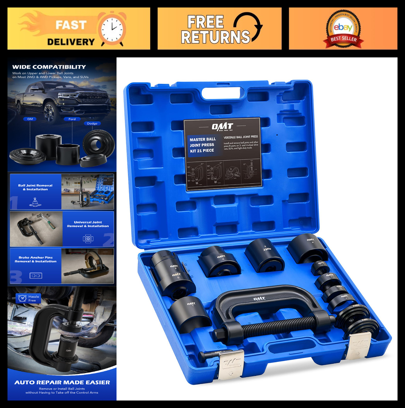 21-Piece Ball Joint Press Kit – Heavy-Duty Tool for 2WD & 4WD Vehicle Repair