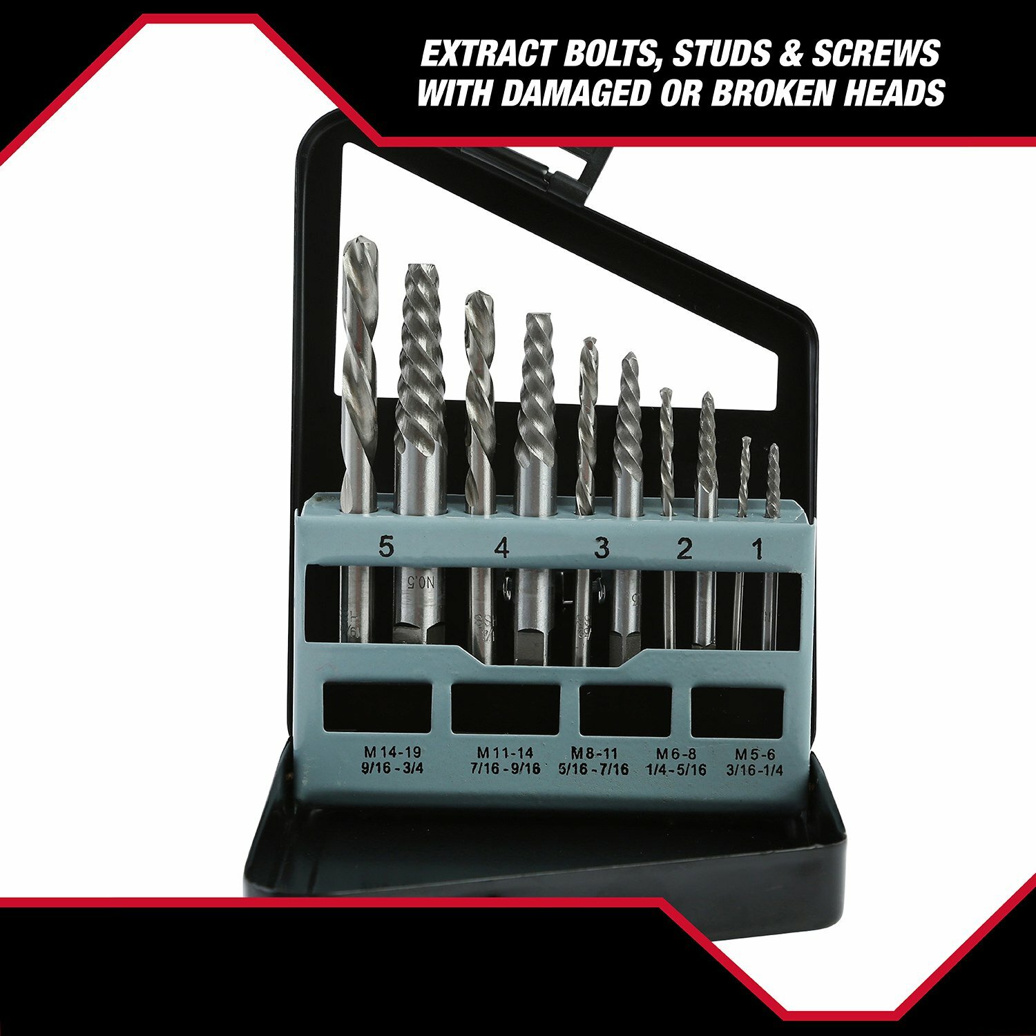 Hyper Tough 10-Piece BOLT EXTRACTOR SET Mechanics Length High Speed Steel Bits &