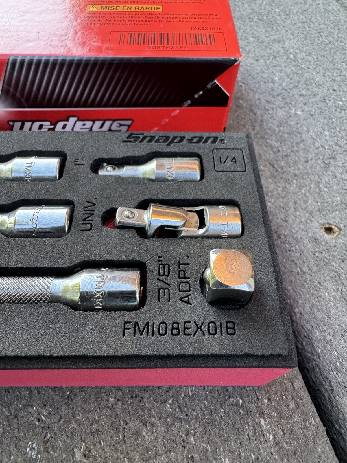 SNAP ON TOOLS 108TMXAFR 8PC 1/4” EXTENSION BAR UNIVERSAL JOINT ADAPTER FOAM SET
