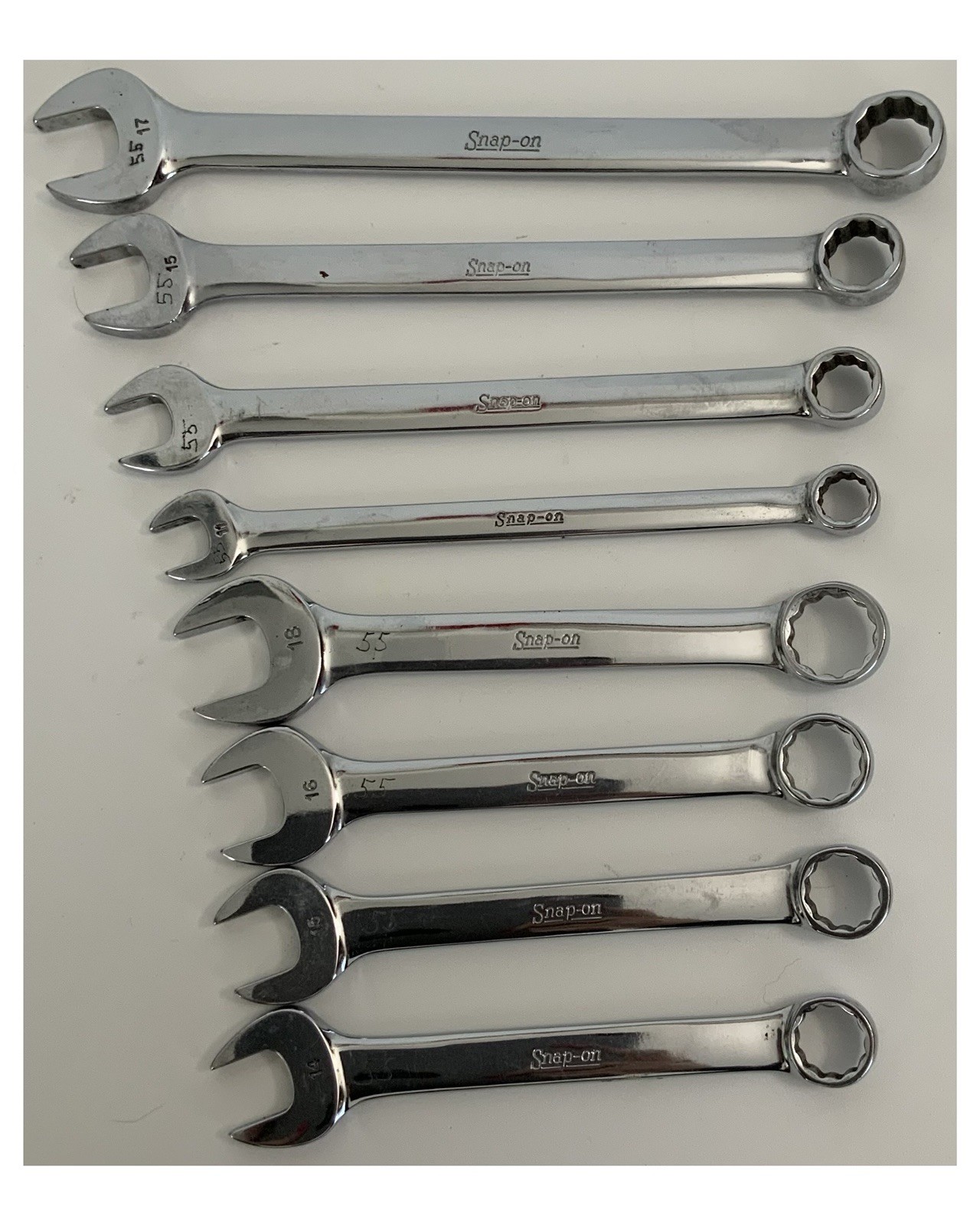 SNAP ON Combination Wrenches SET OF 8—10/11/13/14/15/16/17/18 mm 12 Pt-Flank Dry