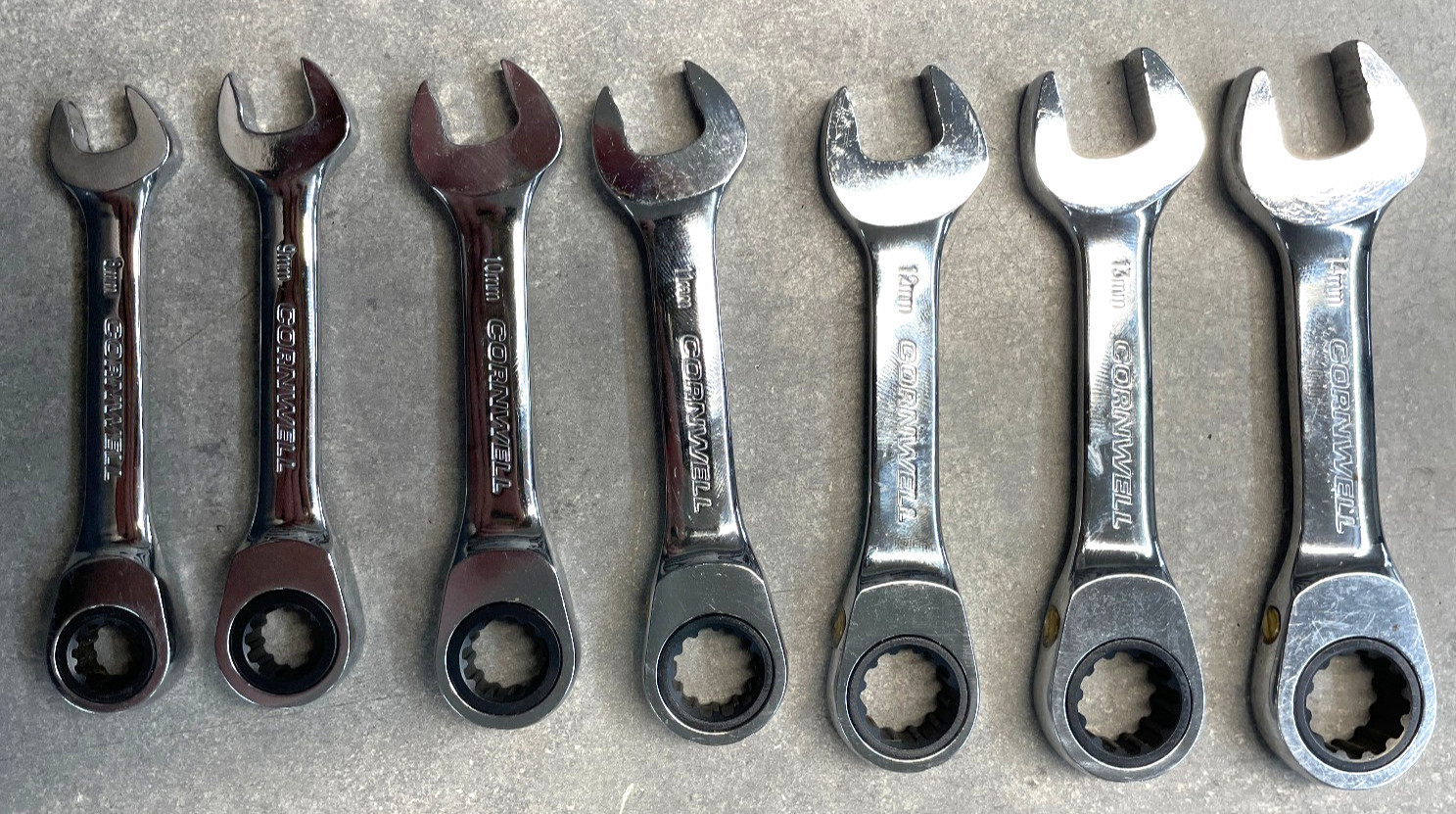 Cornwell Tools CRW12MSSB 12 Pc Stubby Metric Ratcheting Wrench Set In Foam Tray