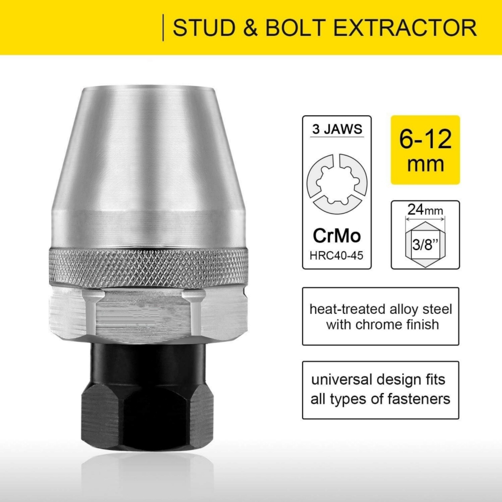 3/8″ DR. Universal Stud Screw Extractor Broken Thread Stud 1/4″ – 1/2″ (6-12mm)