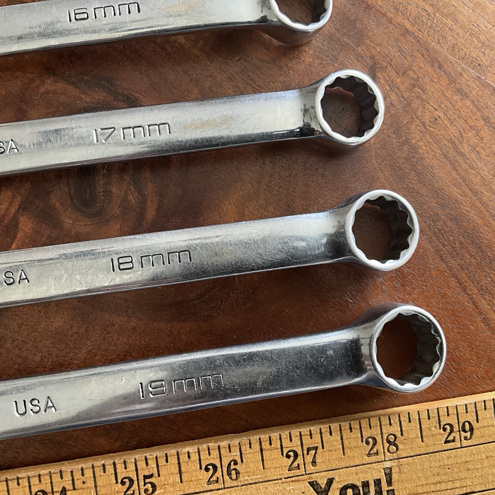 Vintage Husky Polished Chrome Combination Wrench Set Metric 19mm – 10mm USA