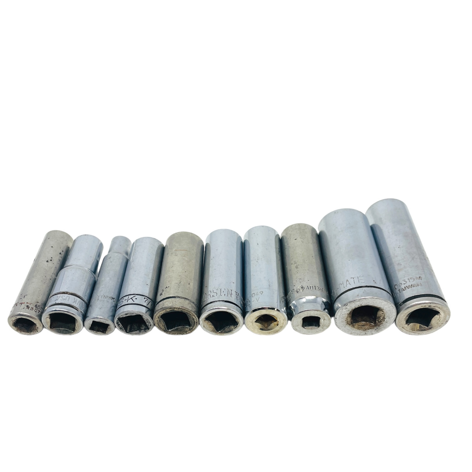 10 Pcs Craftsman, SK and Assorted 43577, 3/8, 1/2, 3/8 in Drive Deep Socket Set