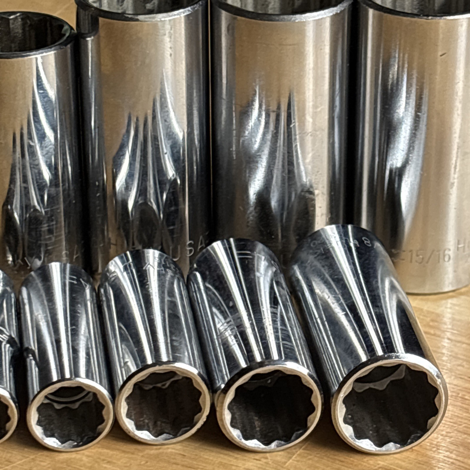 Husky SAE Deep Socket Set 3/8″ Drive 12 Point 10pc 3/8″ to 15/16″ Vtg USA