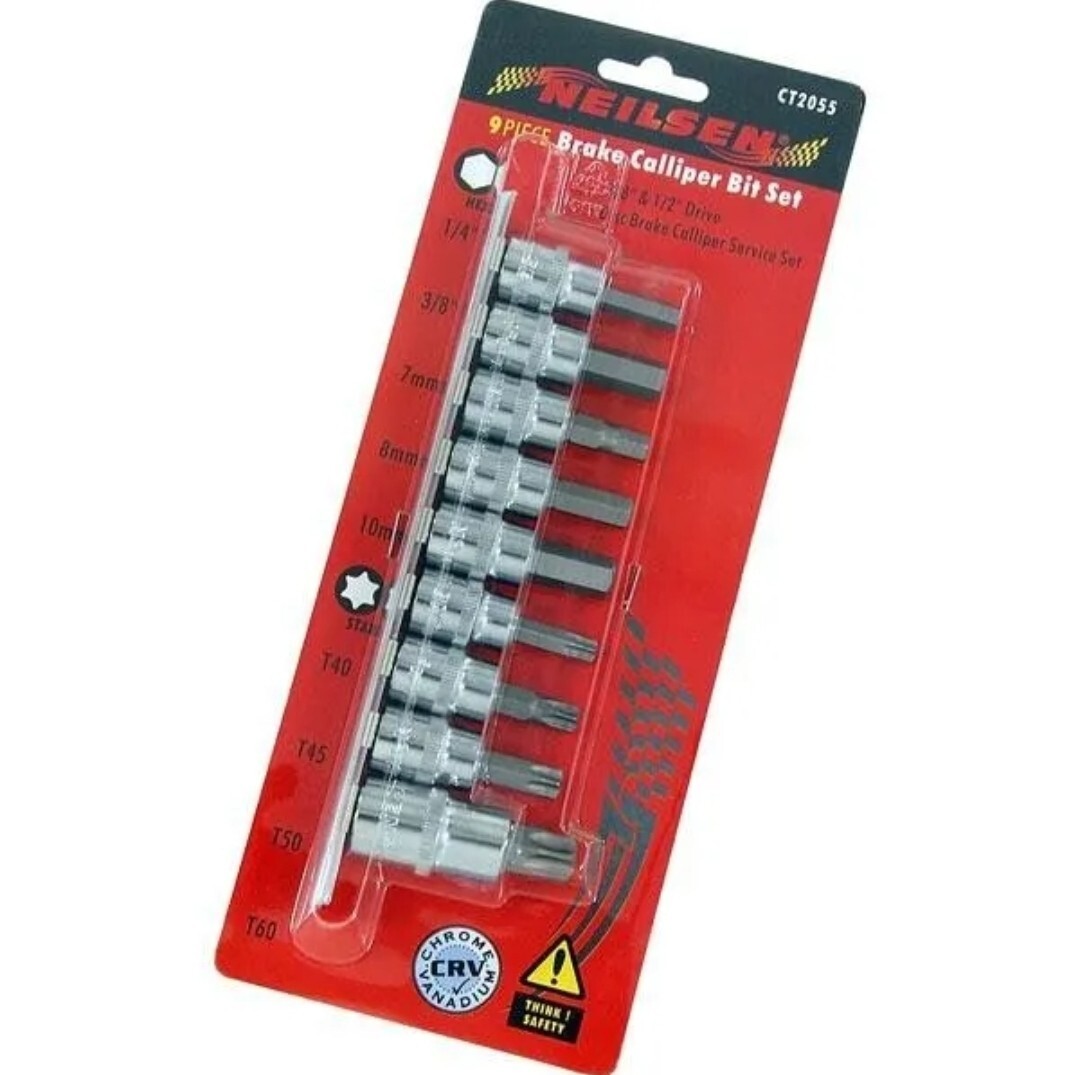 9pc Brake Caliper Bit Socket Set Service Hex Torx Star Disc Brake Tool Kit 2055