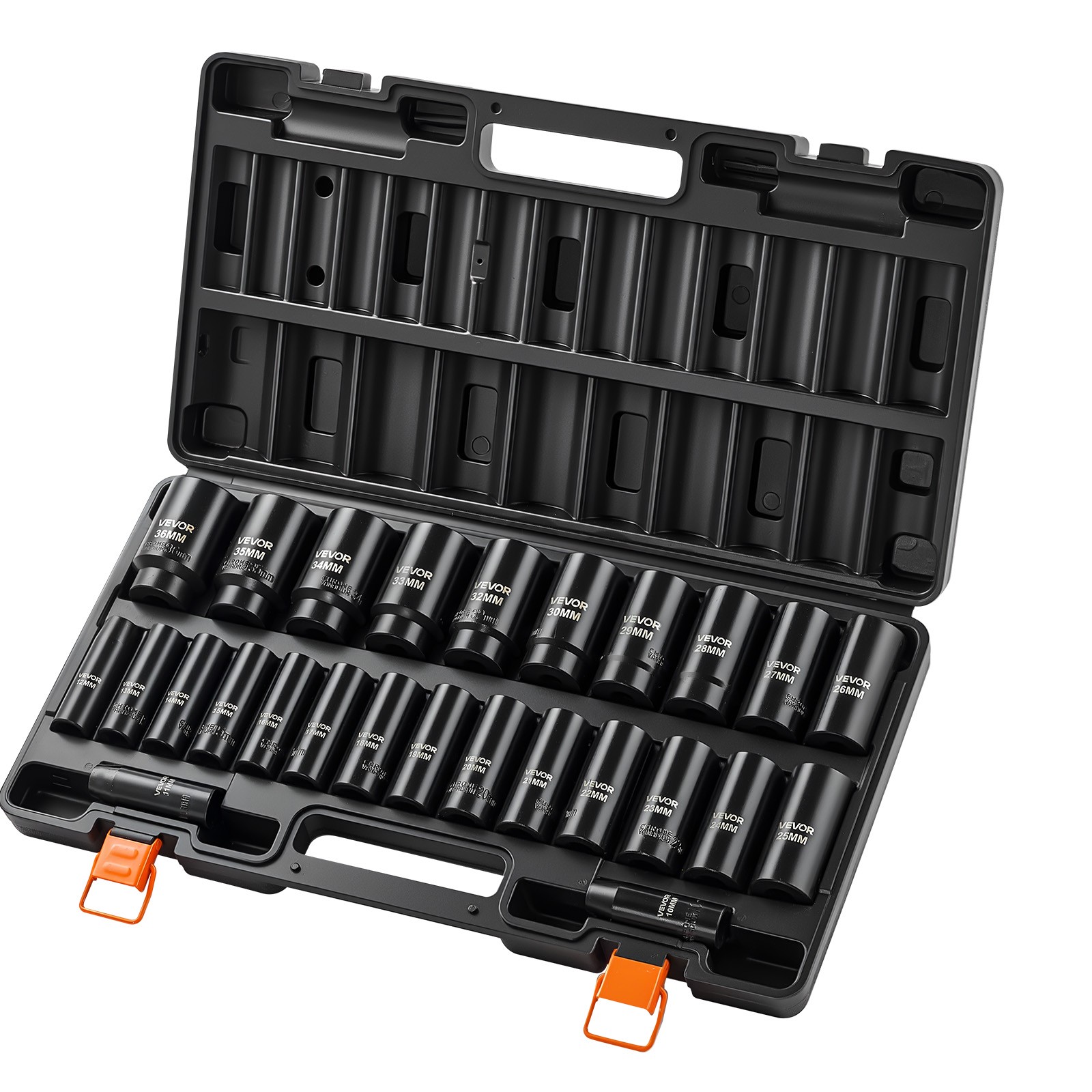 VEVOR Impact Sockets Set 1/2 Inch Drive 26 PCS Metric 10mm – 36mm Deep 6-Point