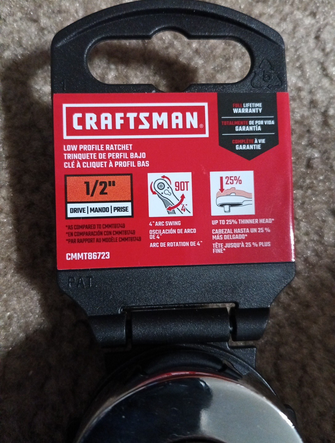 NEW – Craftsman 90-Tooth Low Profile 1/2 in. Drive Ratchet (CMMT86723) Lifetime