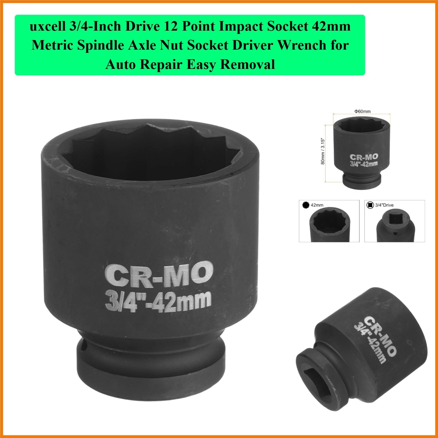 3/4-Inch Drive 12 Point Impact Socket 42mm Metric Spindle Axle Nut Socket Dri…