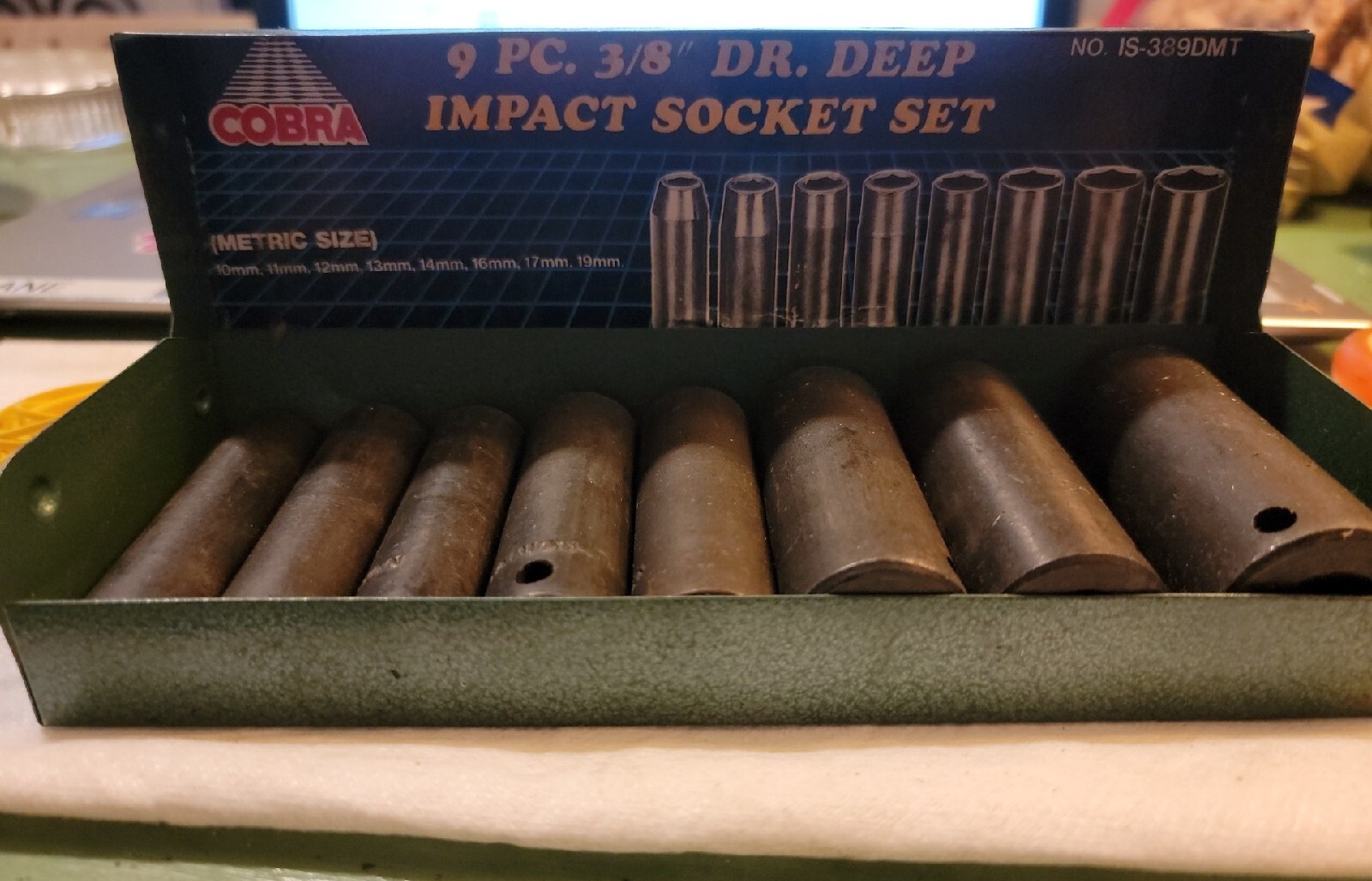 METRIC DEEP SOCKET 9 PCS 3/8″ DR 10MM TO 19MM METAL CASE