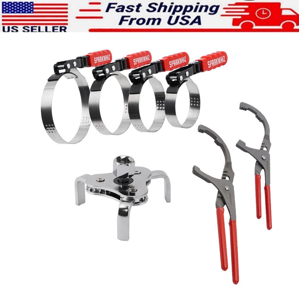 7xAdjustable Standard Oil Filter Swivel Wrench Set w/Oil Filter Plier Heavy Duty