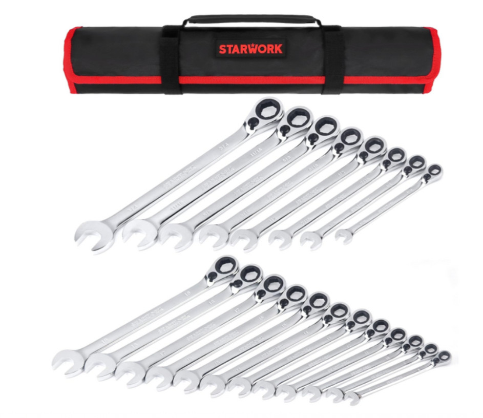 STARWORK 20PC Reversible Non-Slip Ratcheting Spanner Set, SAE/ Metric, rrp £179