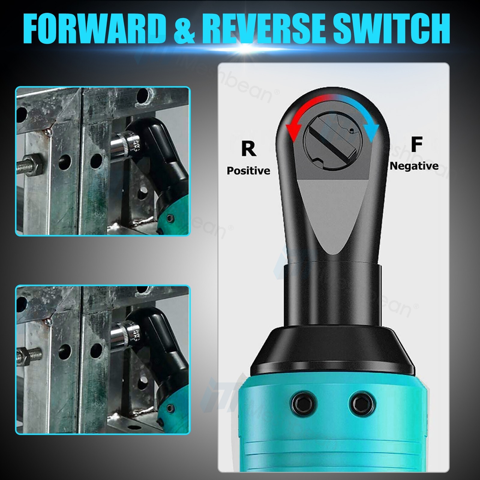 12V 3/8″ Cordless Electric Ratchet Socket impact Wrench Right Angle Battery 60Nm